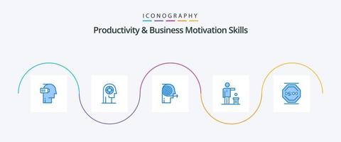 produtividade e habilidades de motivação empresarial azul 5 pacote de ícones incluindo ideias. mau. cabeça. concentrando. esforço vetor