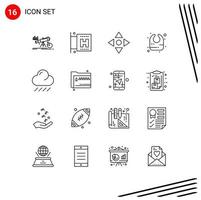conjunto de pictogramas de 16 contornos simples de pasta chuva seta nuvem babador editável elementos de design vetorial vetor