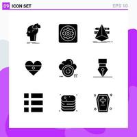 9 ícones criativos sinais modernos e símbolos de heartflag flg configuração esboço indiano elementos de design de vetores editáveis