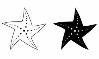 delineie o conjunto de ícones de estrela do mar de silhueta isolado no fundo branco vetor