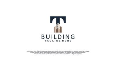 logotipo de construção com conceito t inicial para construção de negócios vetor