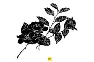 conjunto de silhuetas rosas decorativas pretas, silhuetas pretas vetoriais de flores isoladas em um fundo branco. vetor