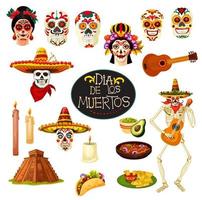 símbolos do dia de los muertos. cartão de vetor