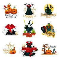 distintivo de monstros de festa de terror de halloween vetor