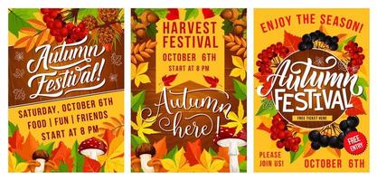 cartaz do festival de outono da colheita com folhas de outono vetor