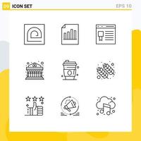 pacote de ícones de vetores de ações de 9 sinais e símbolos de linha para desenvolvimento de sites de relatórios bancários financeiros, elementos de design de vetores editáveis