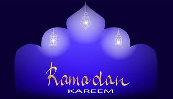 elegante ramadan kareem com lanternas brilhantes douradas sobre um fundo azul vetor