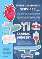 cartaz vetorial de itens de medicina de cardiologia cardíaca