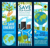 vetor economizar energia ou banners de estilo de vida do planeta ecológico