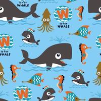 vetor de padrão perfeito de desenhos animados de animais marinhos