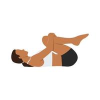 mulher fazendo pose de liberação de vento, pose de liberação de gás, pose de liberação de gás em repouso, apanasana, apasana. pratique pawanmuktasana. ilustração vetorial plana isolada no fundo branco vetor