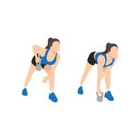 mulher fazendo exercício de linhas de kettlebell de um braço. ilustração vetorial plana isolada no fundo branco vetor