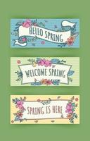 conjunto de banner de primavera bonito doodle vetor