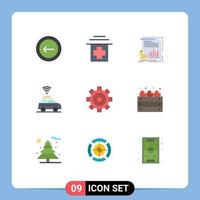 conjunto de cores planas de interface móvel de 9 pictogramas de configuração de mapa de finanças de construção elementos de design de vetores editáveis