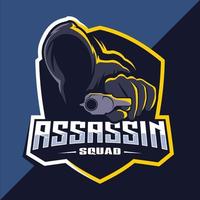 assassino com design de logotipo esport de mascote de armas vetor