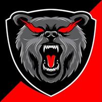 design de logotipo esport de mascote de cabeça de urso zangado vetor