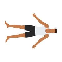 homem fazendo shavasana ou pose de cadáver. exercício de prática de ioga. ilustração vetorial plana isolada no fundo branco vetor
