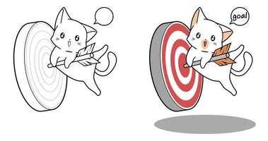 gato fofo pendurado na página para colorir de desenho de flecha vetor