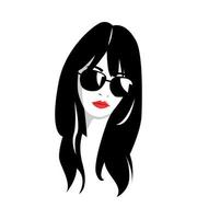 retrato de uma menina com cabelos longos e óculos. projeto do vetor. silhueta. fundo branco isolado. vetor