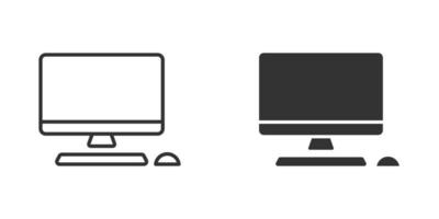 computador pessoal em estilo simples. ilustração em vetor desktop pc em fundo isolado. conceito de negócio de sinal de exibição de monitor.