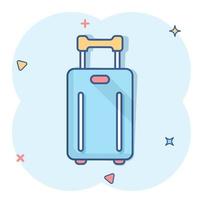 ícone de mala de viagem em estilo cômico. ilustração em vetor bagagem dos desenhos animados no fundo branco isolado. conceito de negócio de efeito de respingo de bagagem.