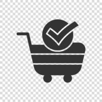 ícone de marca de seleção de carrinho de compras em estilo simples. compre ilustração vetorial de aprovação em fundo branco isolado. confirme o conceito de negócio. vetor