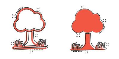 ícone de árvore em estilo cômico. ilustração em vetor floresta dos desenhos animados no fundo branco isolado. conceito de negócio de sinal de efeito de respingo de planta.