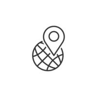ícone de navegação global em estilo simples. globo pino gps ilustração vetorial no fundo branco isolado. conceito de negócio de direção do planeta. vetor