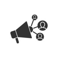 ícone de mídia social em estilo simples. ilustração em vetor marketing em fundo branco isolado. megafone com conceito de negócio de pessoas.