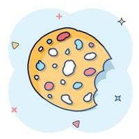 ícone de cookie de desenho vetorial em estilo cômico. pictograma de ilustração de sinal de biscoito chip. conceito de efeito de respingo de negócios de biscoito de pastelaria. vetor