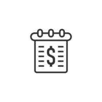 calendário com ícone de dinheiro em estilo simples. ilustração em vetor cronograma de pagamento em fundo branco isolado. conceito de negócio de monitoramento de finanças.