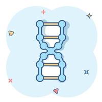 ícone da molécula de DNA em estilo cômico. ilustração em vetor átomo dos desenhos animados no fundo branco isolado. conceito de negócio de sinal de efeito de respingo espiral molecular.