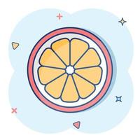 ícone de fruta laranja de desenho vetorial em estilo cômico. pictograma de ilustração de conceito cítrico laranja. conceito de efeito de respingo de negócios de alimentos tropicais. vetor