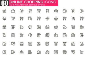 conjunto de ícones de linha fina de compras online