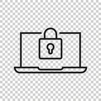 ícone de computador de armário em estilo simples. ilustração em vetor laptop cadeado em fundo branco isolado. conceito de negócio de desbloqueio de chave.