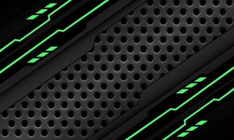 circuito preto abstrato luz verde barra geométrica cibernética no design de malha de círculo metálico cinza tecnologia moderna vetor de fundo futurista