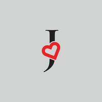 logotipo coração letra j. belo design de logotipo de amor vetorial. j amo contorno design de carta criativa vetor
