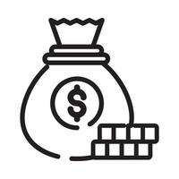 ilustração de estilo de vetor de saco de dinheiro. ícone de contorno de negócios e finanças.