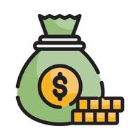 ilustração de estilo de vetor de saco de dinheiro. ícone de contorno preenchido de negócios e finanças.
