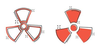 ícone de radiação nuclear em estilo cômico. ilustração em vetor radioatividade dos desenhos animados no fundo branco isolado. conceito de negócio de sinal de efeito respingo tóxico.