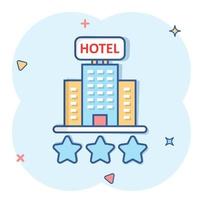 ícone de sinal de hotel 3 estrelas em estilo cômico. pousada construção ilustração vetorial dos desenhos animados no fundo branco isolado. conceito de negócio de efeito de respingo de quarto de albergue. vetor