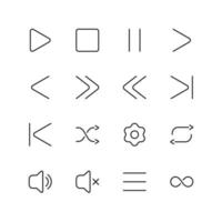 conjunto de vetores de media player de ícones em linhas. ícones de interface, mídia, música, coleção de botões do reprodutor de mídia de design.