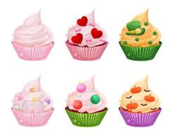 lindo cupcake delicioso, conjunto de cupcakes de férias, bolos caseiros vetor