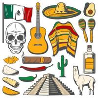 ícones de esboço de festa de vetor de cinco de maio mexicano