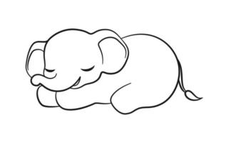 ilustração de contorno dos desenhos animados de elefante bebê fofo dormindo. atividade de página de livro de colorir de animais fácil para crianças vetor