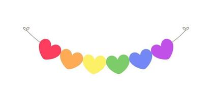 arco-íris corações orgulho mês garland bunting divisor ilustração vetorial simples clipart vetor