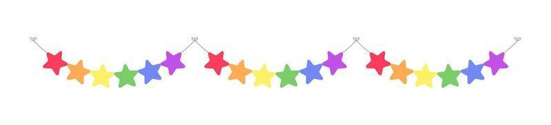 estrelas do arco-íris mês do orgulho garland bunting divisor ilustração vetorial simples clipart vetor