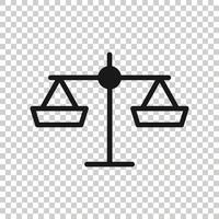 ícone de equilíbrio de escala em estilo simples. ilustração vetorial de justiça em fundo branco isolado. conceito de negócio de julgamento. vetor