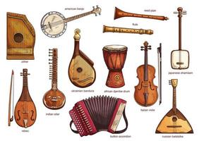 instrumentos musicais retrô definir design realista vetor