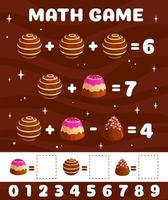 bombons de chocolate dos desenhos animados na planilha do jogo de matemática vetor